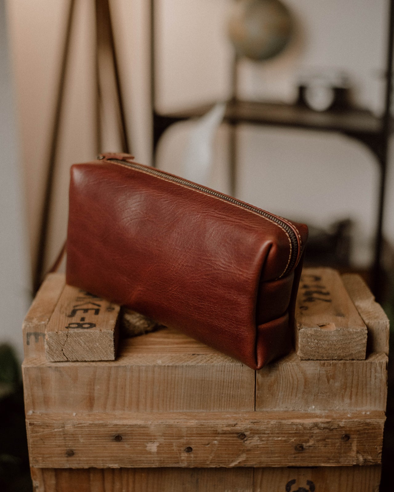 Leather Clutch Bag - Red Brown (Italian Waxy Cowhide)