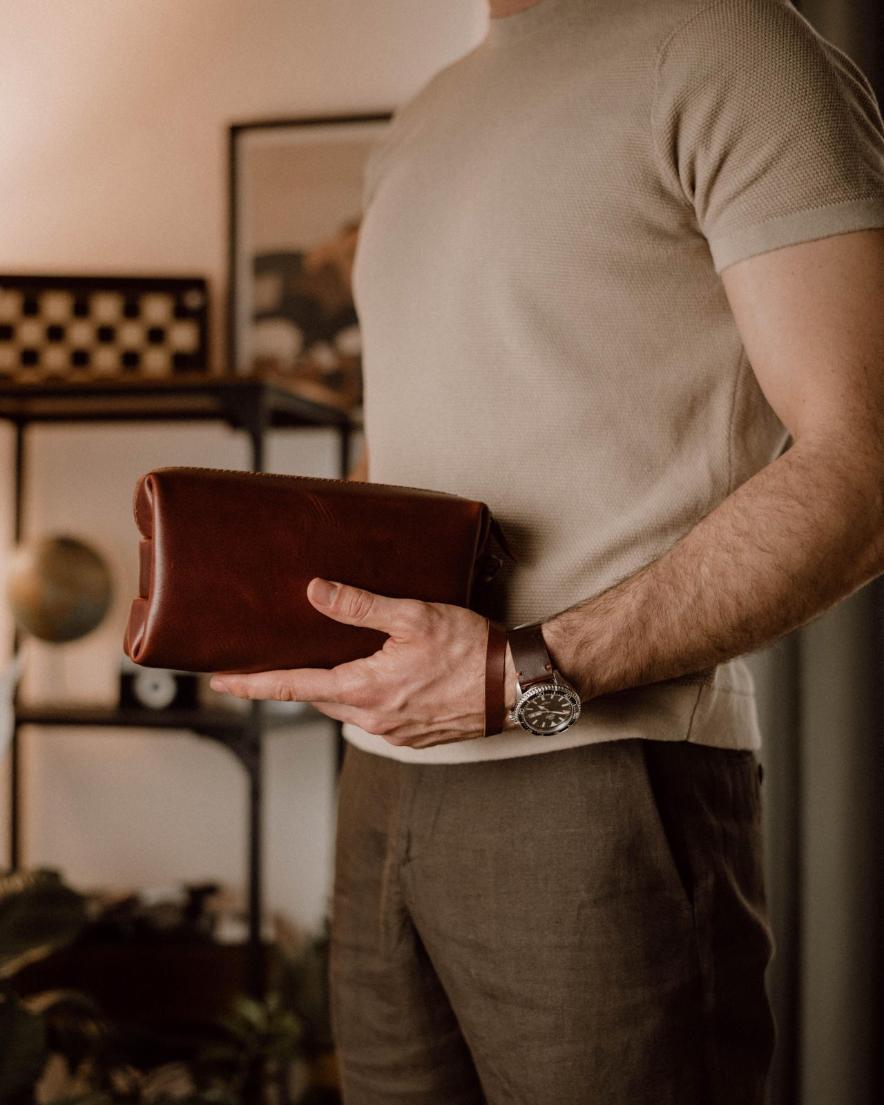 Leather Clutch Bag - Red Brown (Italian Waxy Cowhide)